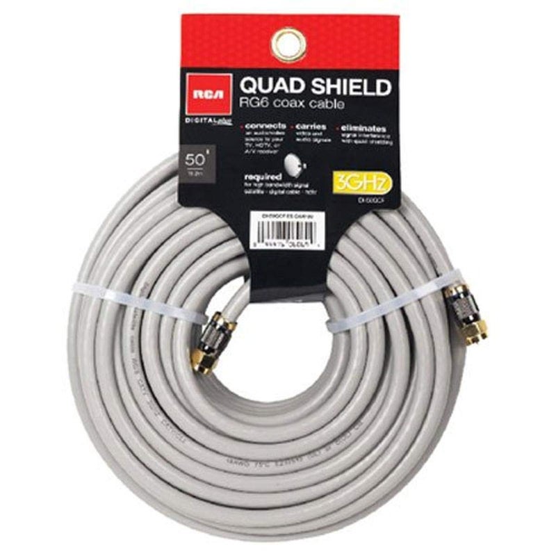 RCA 50-Feet Quad Shield Coax Cable (DH50QCF) Black - Image 1